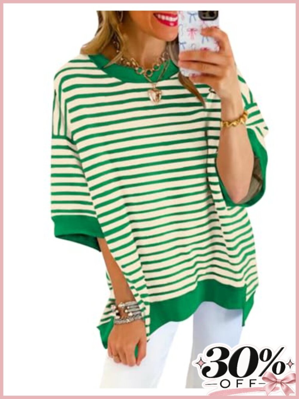 Oversized Striped Short Sleeve Crewneck Tunic Sweatshirt Loose Casual Top
